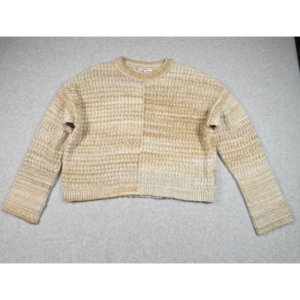 Madewell Cropped Crewneck Sweater Medium Tan Cream Space Dye Wool Alpaca Blend